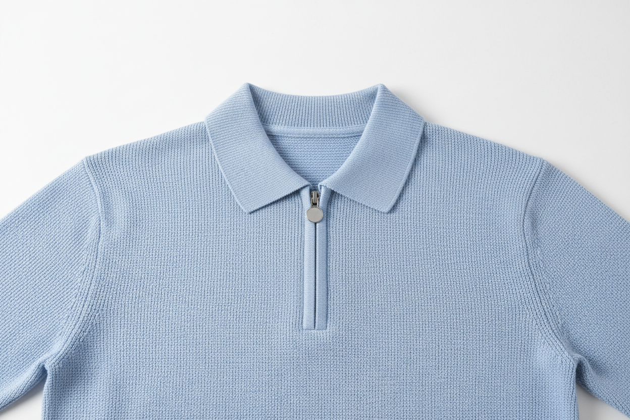 Quarter-Zip Knit Polo — Baby Blue