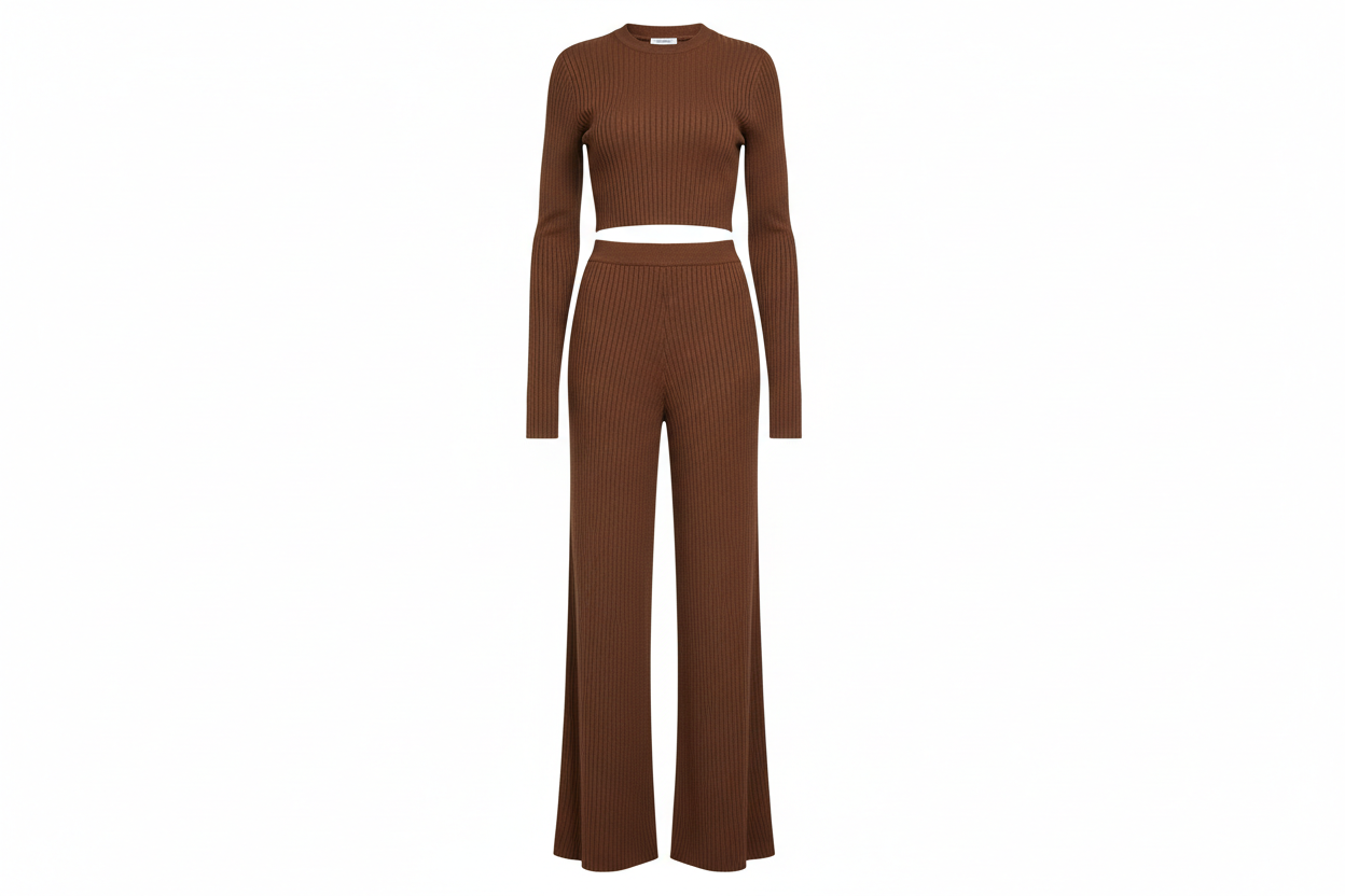 Ribbed Crop Top & Wide Leg Set — Mocha