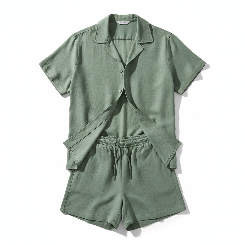 Linen Shirt & Shorts Set — Sage Green
