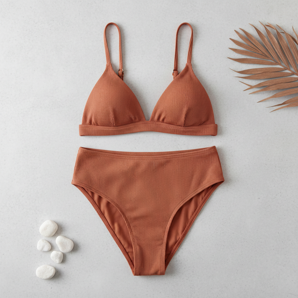 Ribbed Bikini Set — Terracotta
