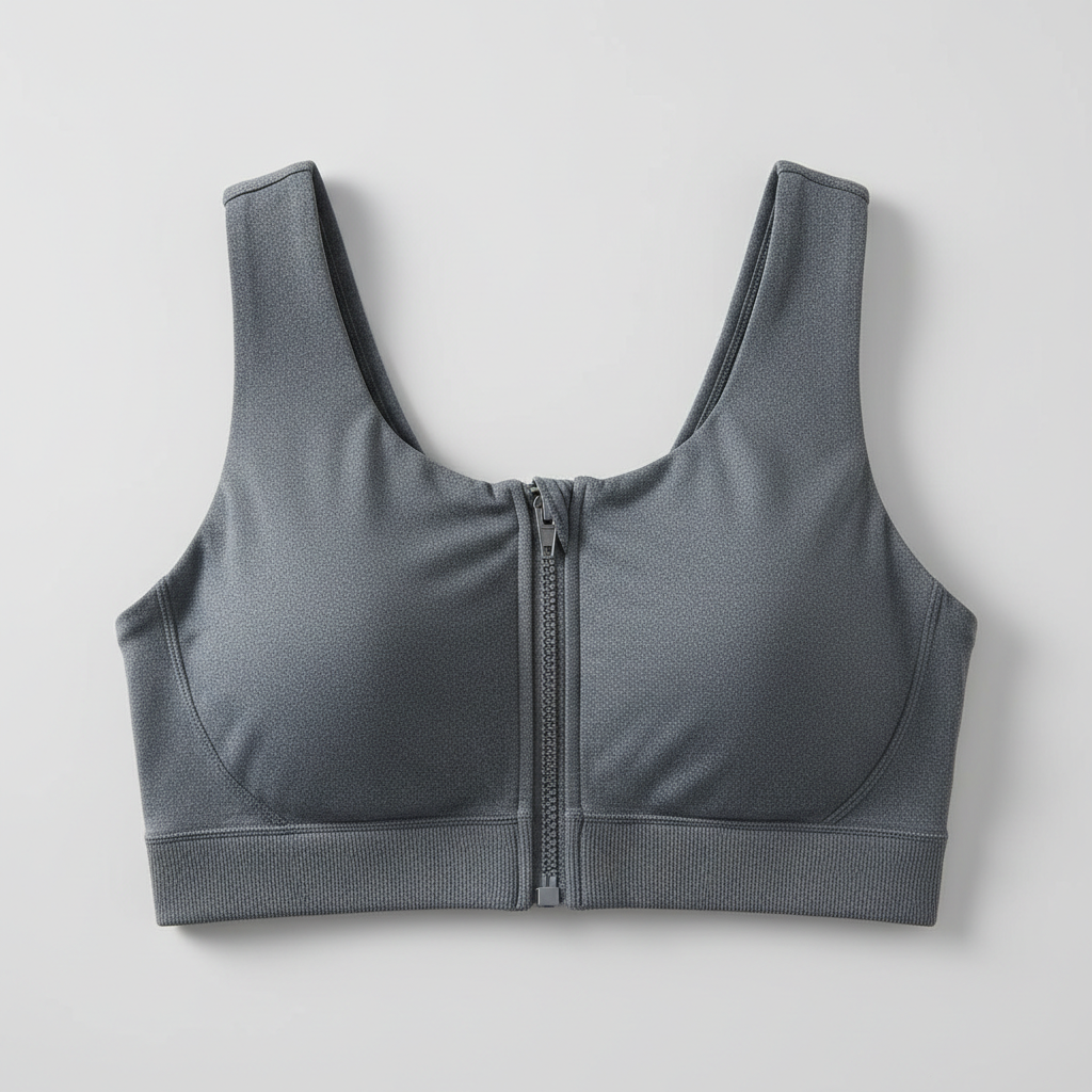 Zip Front Sports Bra — Slate